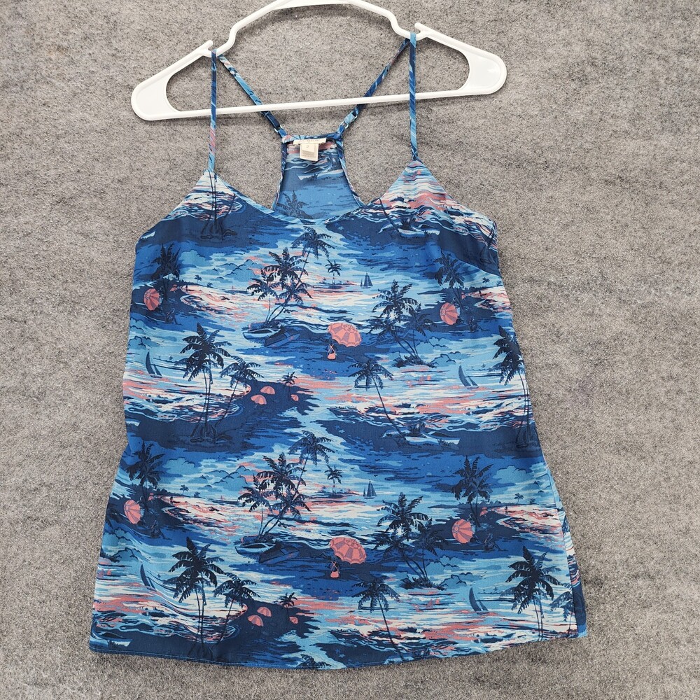 J Crew Tank Top Womens 2 Sleeveless Blue Tropical Beach Cami